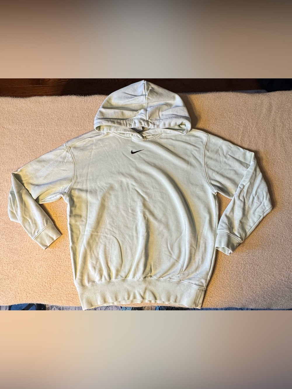 Nike Women's Oversized Light Green Hoodie with Black Swoosh